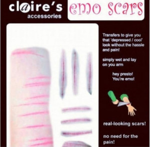 This ad claims that Claire's is selling fake emo scars. The ad has ...