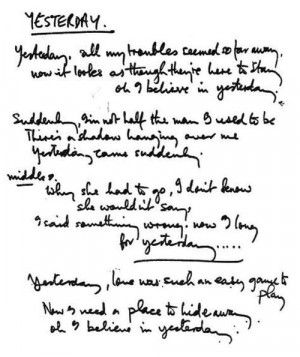 ... - iquitelikethebeatlesoriginal handwritten lyrics for yesterday