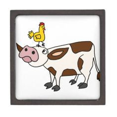Funky Cow with Chicken on Her Head Cartoon Premium Keepsake Box #cows ...