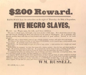 200 Reward. Ran away from the subscriber ... Five Negro Slaves.'