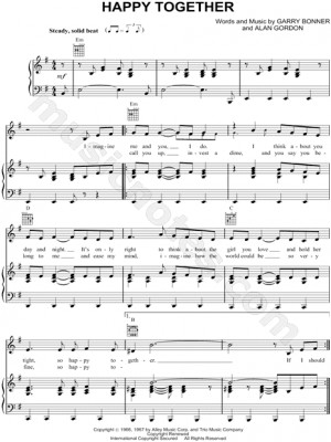 The Turtles Quot Happy Together Sheet Music Cello Solo Download