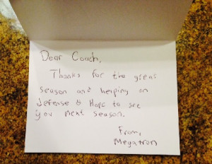 Thank you note to coach from player