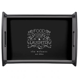 Modern floral food drink laughter wooden tray serving tray