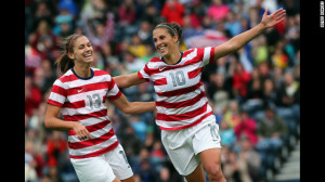 soccer player Carli Lloyd, No.10, and teammate Alex Morgan, No.13 ...