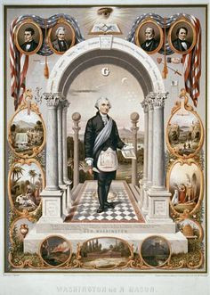 President George Washington, drawn as a Mason, surrounded by Masonic ...