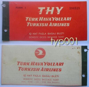 TURKISH AIRLINES - 1965 DOMESTIC LINES EXCESS BAGGAGE TICKET