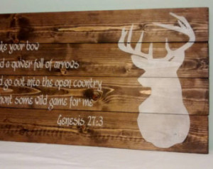 Rustic Buck and Bible verse Hunting sign. 14x24. Hand made and painted ...