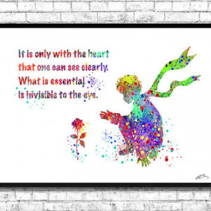 Little Prince Quote Watercolor print Le Petit Prince Rose Stars French ...