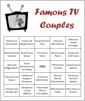 Famous TV Couples Bridal Shower Game : Have a Bingo Fun with the right ...