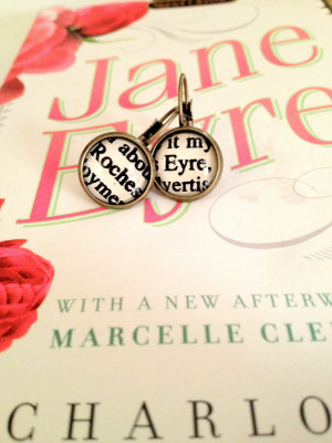 Jane Eyre and Mr Rochester Antiqued Bronze Dangling Book Page Earrings ...