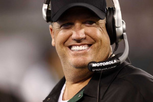 Rex Ryan , head coach of the New York Jets , smiles during a pre ...