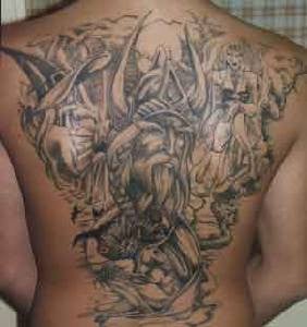 ... showing beautiful warrior tattoo giving an ancient look, at his back