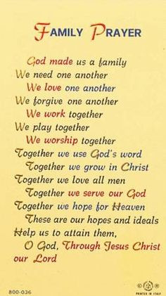 Family Prayer: I'd love to change this a little, but it's a great base ...