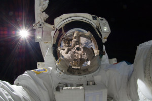 NASA Space station astronaut Aki Hoshide took this self portrait while ...