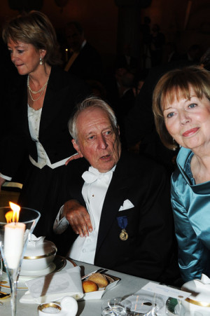 Tomas Transtromer and his wife Monica Transtromer attend the Nobel