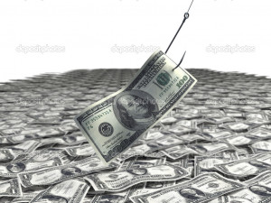 Dollar bill on a fishing hook - Stock Image