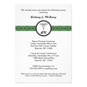 Caduceus Graduation Invite Green RN w/nurse quote from Zazzle.com