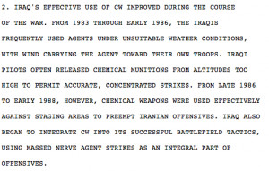 Here is a listing of the implementation of chemical weapons by Iraq ...