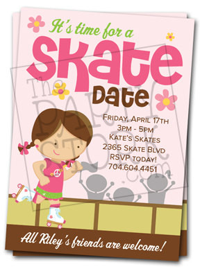 Roller Skating Party Birthday Invitations with Skates: Printable Girls ...