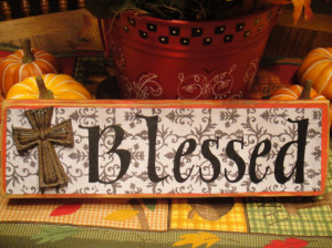 Wood Block Blessed Cross Quote Home Decor Sign Red Black