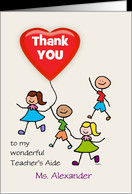 Teacher’s Aide Thank You Kids with Heart Balloon Custom Text card ...