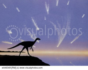 Meteor shower preceding dinosaur extinction art