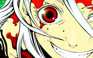 ... closeup blood scar red eyes deadman wonderland smiling anime