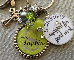 Images Bible Verse Personalized Name Polka Dot Keychain Cross Charm
