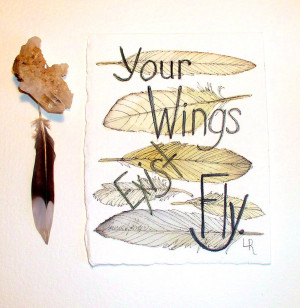 watercolor painting illustration of woodland feathers and a saying ...