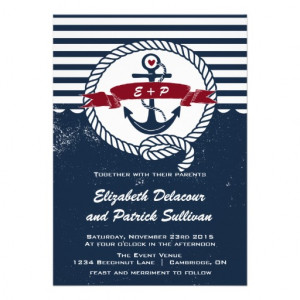Navy and Red Rustic Nautical Wedding Invitation