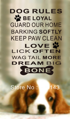 Dog Rules Paw Prints Dream bone vinyl art quote Wall Sticker Decal ...