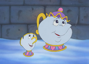 Mrs. Potts and Chip in Disney's Beauty and the Beast.