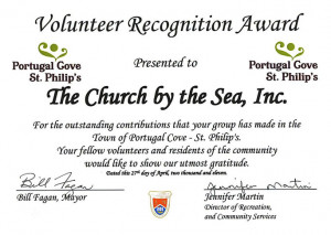 The Volunteer Recognition Award, presented to The CBTS Inc. at the ...
