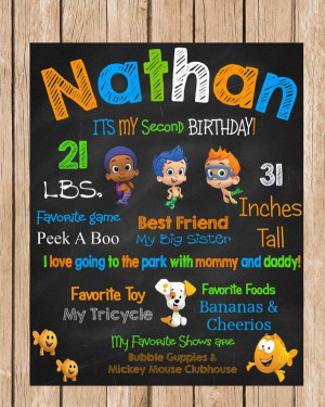 Chalkboard Birthday Sign In For Bubble Guppies Party