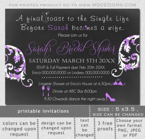 Printable Chalkboard Purple Bridal Shower Lingerie Shower Invitation ...