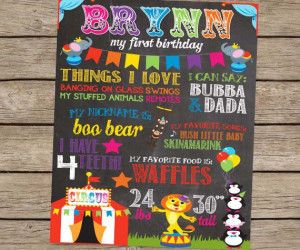 First Birthday Chalkboard Circus Carnival Birthday Poster - PRINTED ...