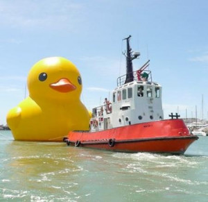 tugboat pulling large rubber duck :)