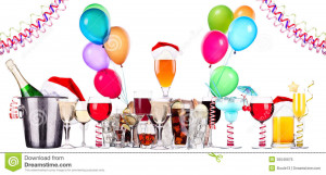 Alcohol drinks set with lot of air balloons - beer, wine, champagne ...