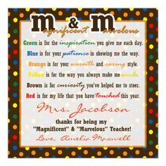 Gift Tag for Teacher's Gift. Pair with container of M Perfect!!!