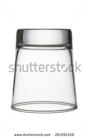 inverted glass cup for water empty, on white background - stock photo