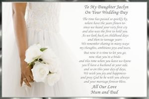 TO MY DAUGHTER ON HER WEDDING DAY A4 PERSONALISED POEM