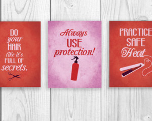 Salon Art Print Series, THREE 8 x 10 Art Prints, Funny Hair Quotes ...