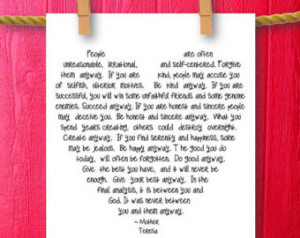 Mother Teresa Poster I nspirational Quote, Framed Quotes, Wall Quotes ...