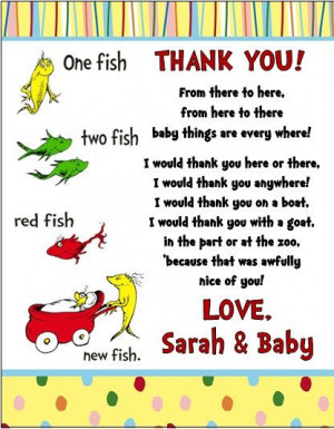 Dr. Seuss One Fish Two Fish New Fish Baby Shower or Birthday Thank You ...