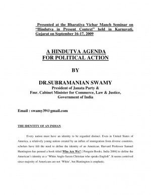 subramanian swamy on hindutva in present context a hindutva agenda for ...