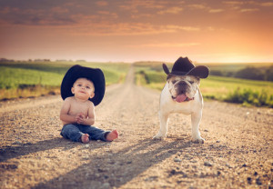 Country baby and dog