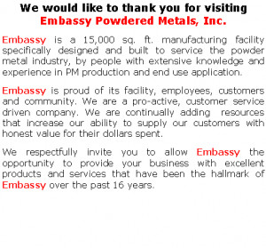 Text Box: We would like to thank you for visiting Embassy Powdered ...