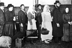 Immigrants arriving at Ellis Island