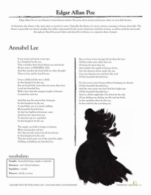 ... Literary Analysis Poetry Worksheets: Edgar Allan Poe: 'Annabel Lee