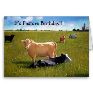 Cows: Funny Belated Birthday: Pasture Birthday Greeting Cards